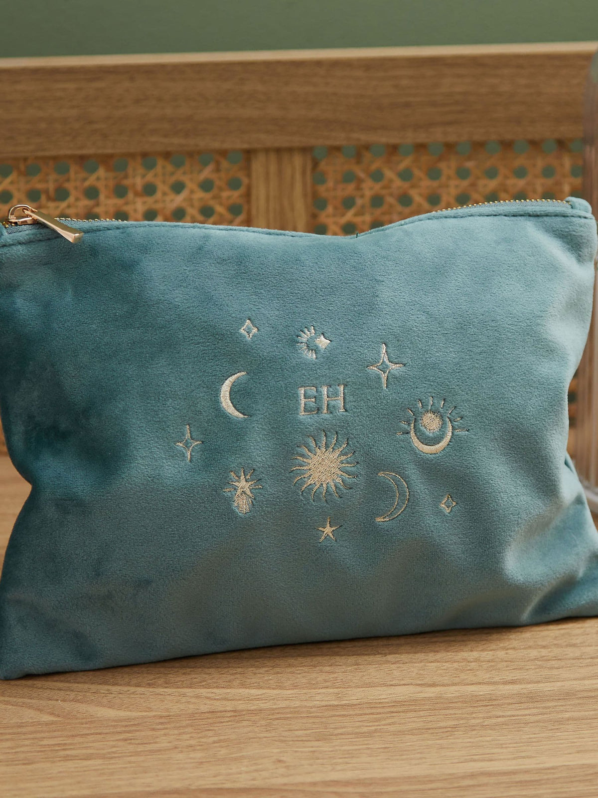 Made Yours large personalised zodiac teal velvet bag, UK version