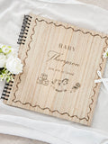 Personalised baby shower wooden scrapbook with engraved cover, UK version