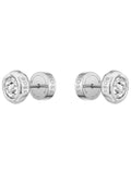BOSS Kassy earrings in silver tone stainless steel with crystal centre, UK version