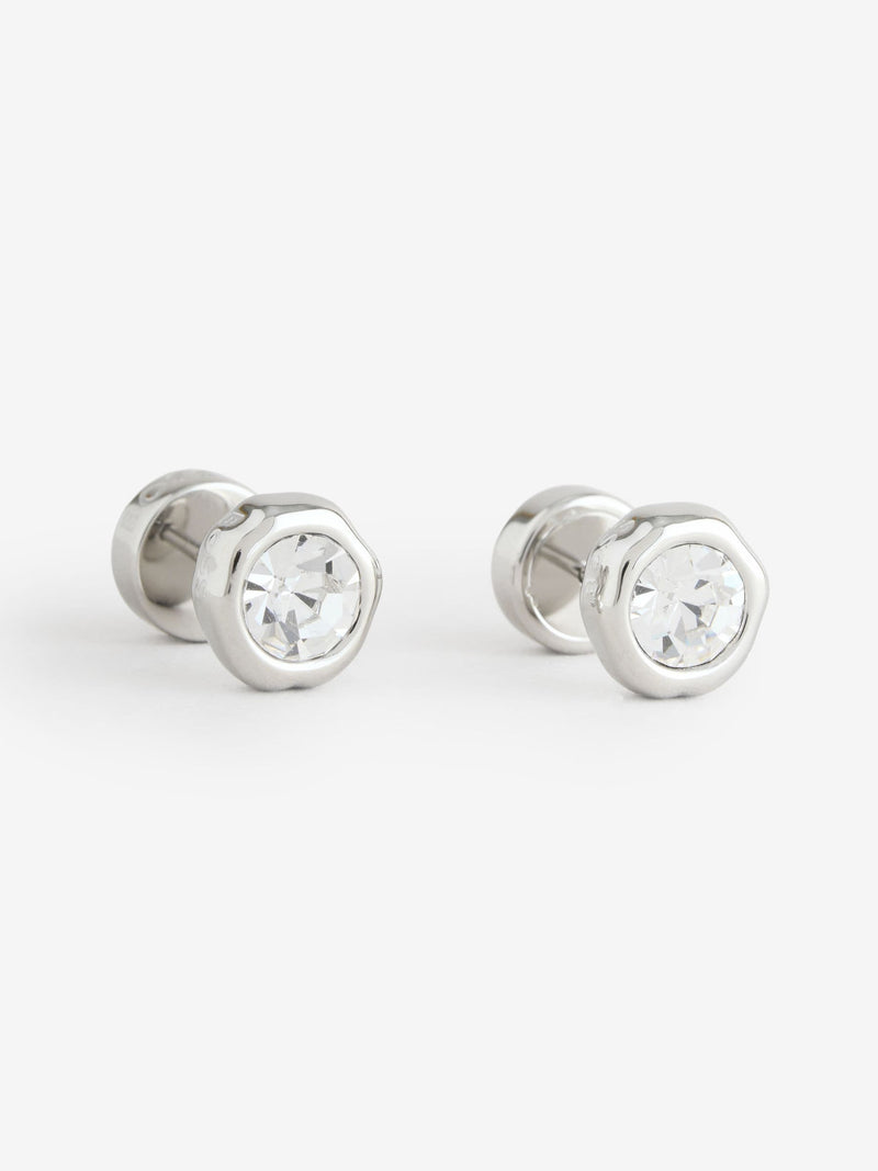 BOSS Kassy earrings in silver tone stainless steel with crystal centre, UK version