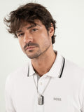 BOSS Devon stainless steel necklace with black leather tags, imported from the UK