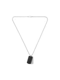 BOSS Devon stainless steel necklace with black leather tags, imported from the UK