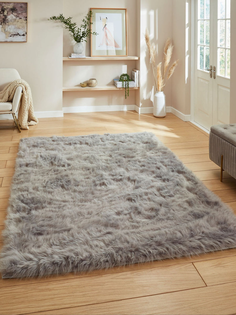 Think Rugs Grey Polar Plush Plain Shaggy Rug