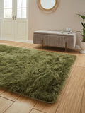 Think Rugs shaggy rug olive green, imported from the UK