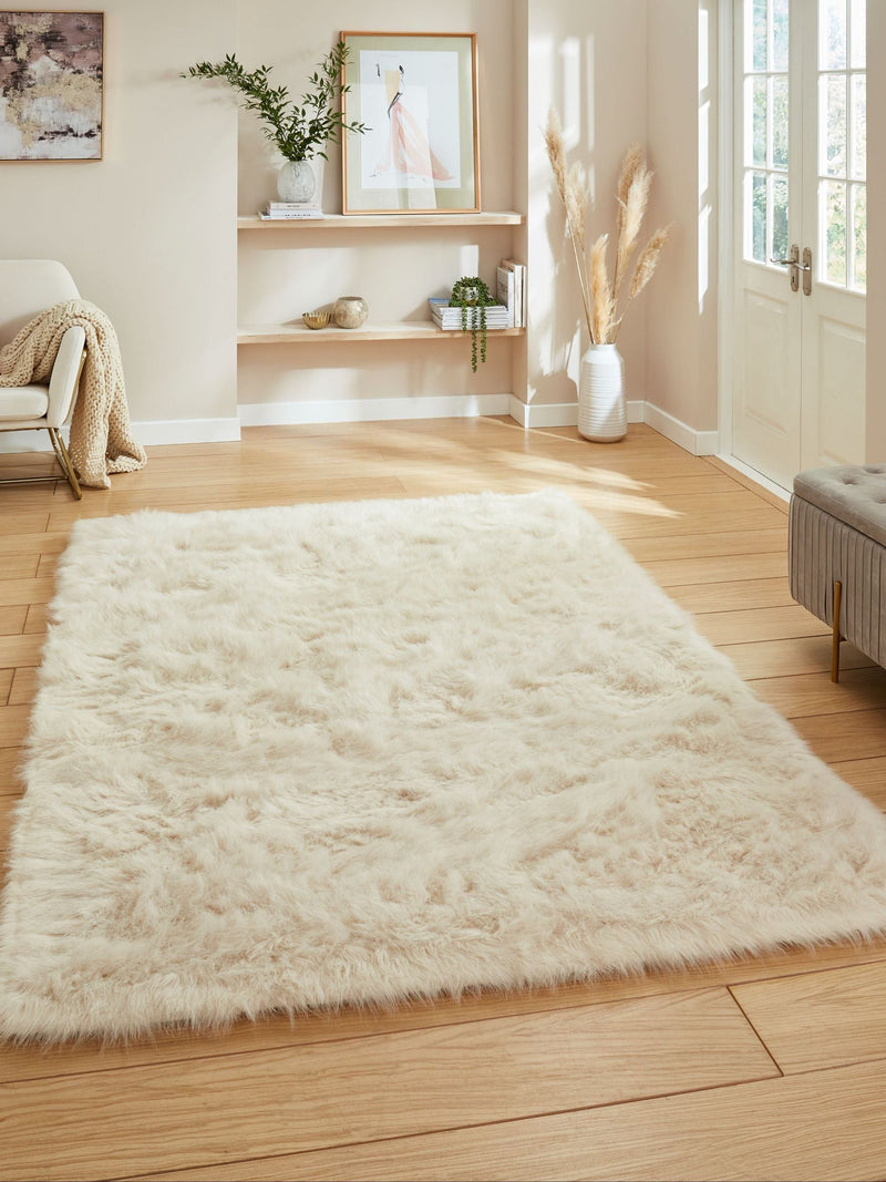 Think Rugs Beige Shaggy Rug, imported from the UK