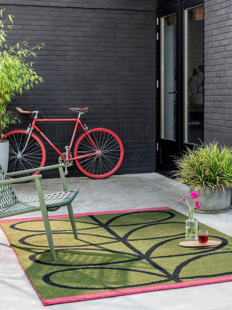 Orla Kiely Olive Linear Stem outdoor rug, UK version