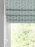 Eliza roman blind in seafoam blue with floral pattern, UK version