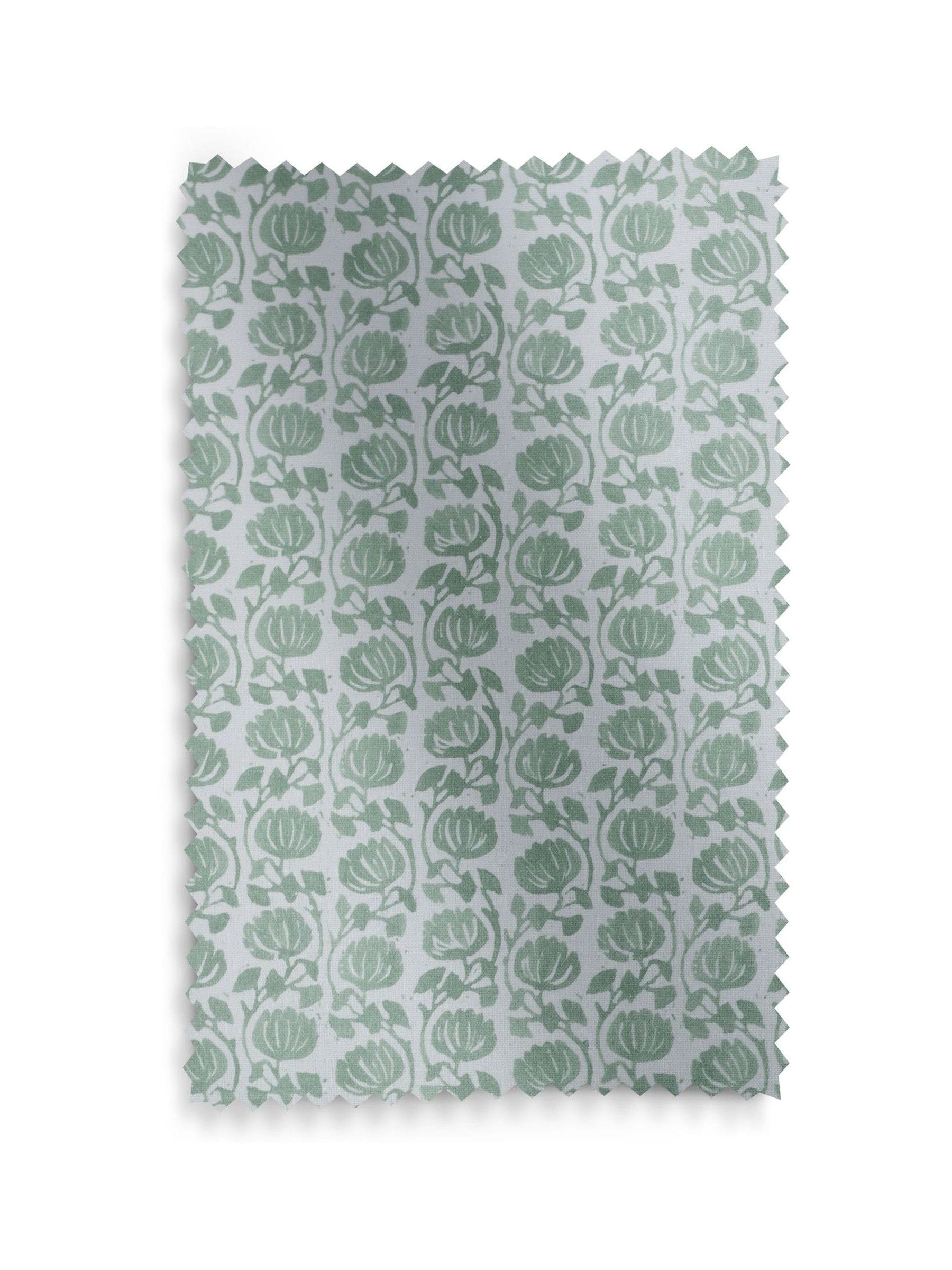 Eliza roman blind in seafoam blue with floral pattern, UK version