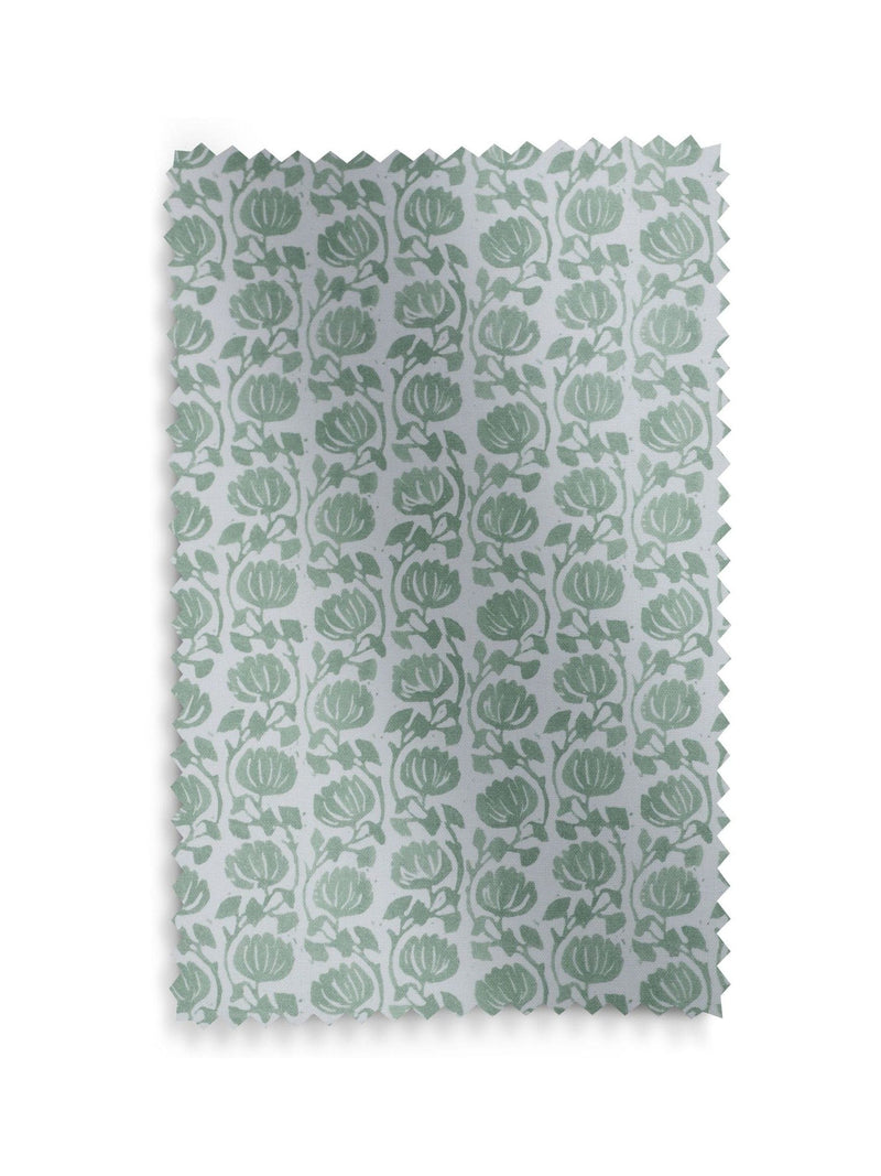 Eliza roman blind in seafoam blue with floral pattern, UK version