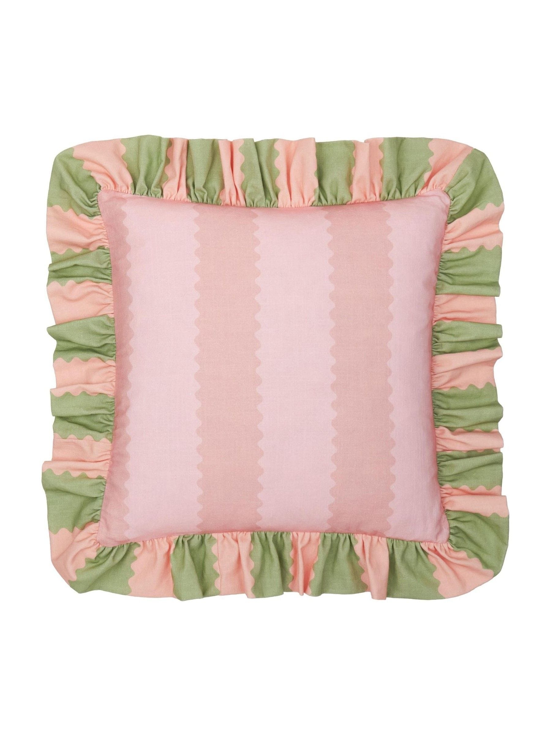 Wylder Birdie Stripe Ruffle cushion 45x45cm, British product