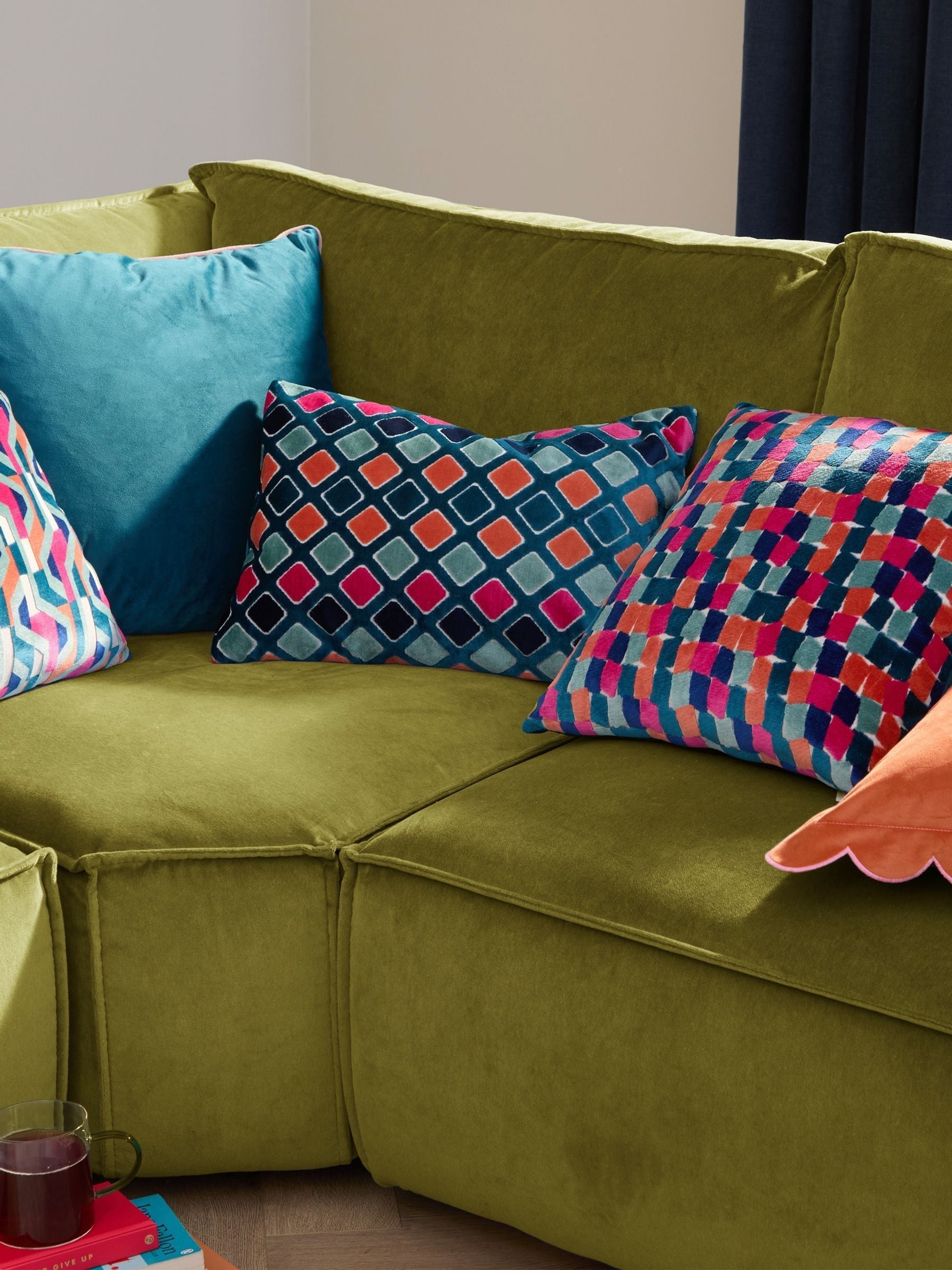 Furn multicoloured Metro Blocks velvet jacquard cushion 45x45 (British brand)