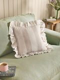 Wylder Birdie Stripe Pink/Green Ruffle Feather Filled Cushion 45x45cm