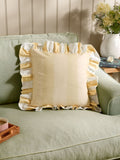 Wylder Birdie Stripe Pink/Green Ruffle Feather Filled Cushion 45x45cm
