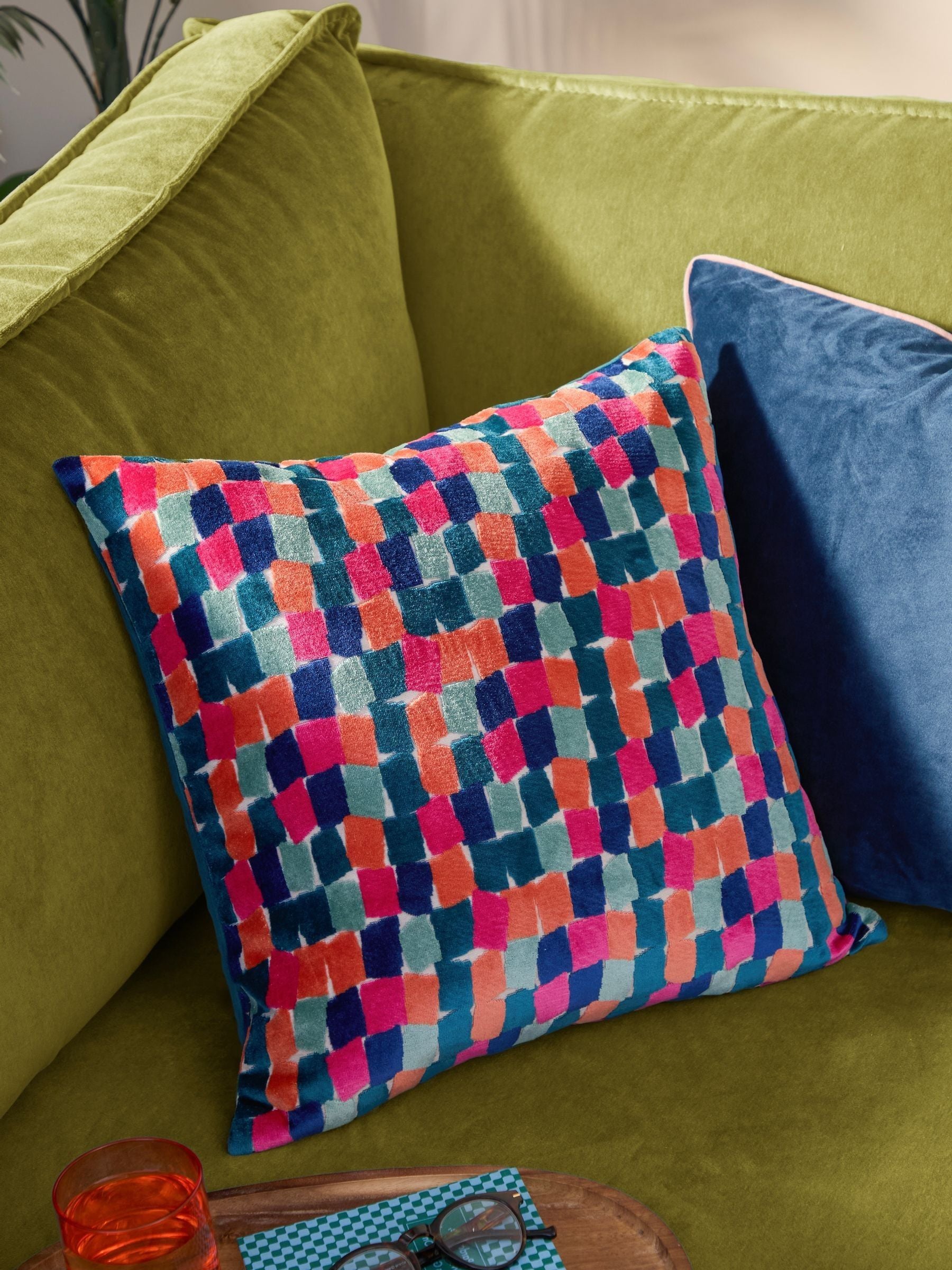 Metro Blocks Velvet Jacquard Feather Filled Cushion 45x45