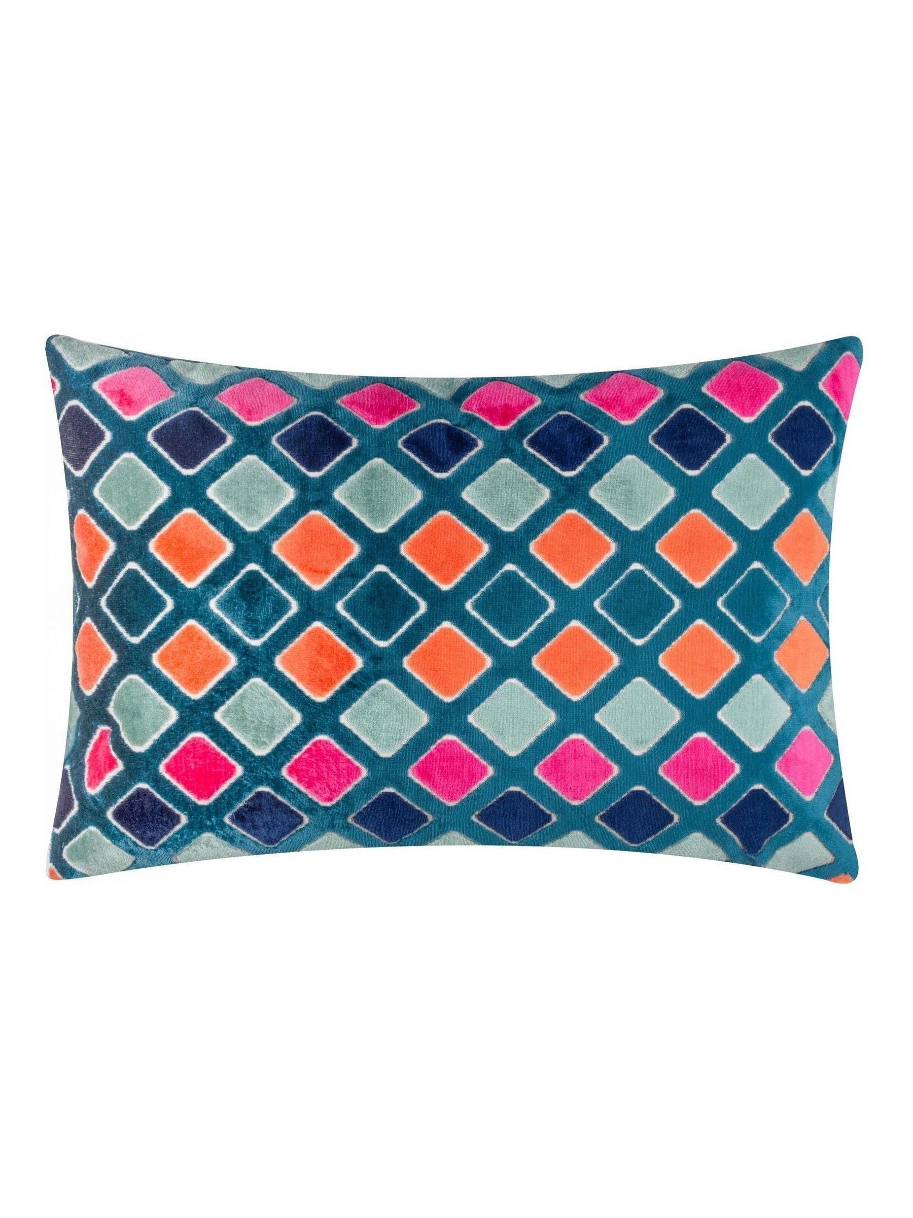Furn Green Metro Diamond velvet feather filled cushion 30x50, UK version