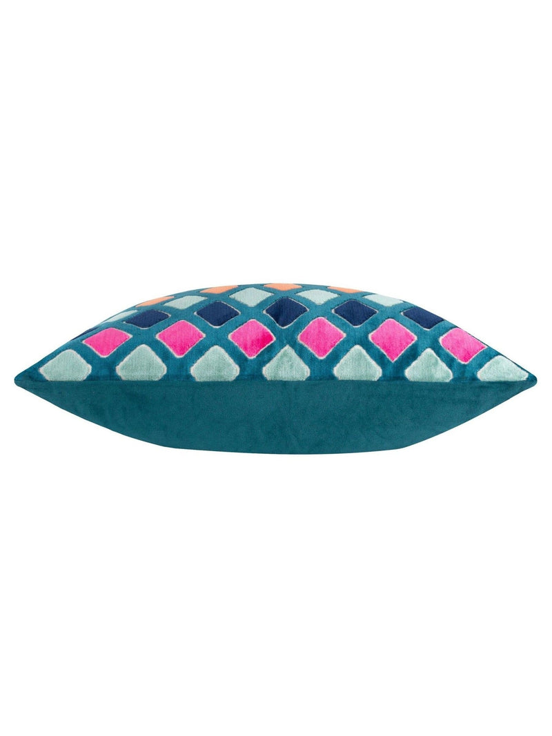Furn Green Metro Diamond velvet feather filled cushion 30x50, UK version