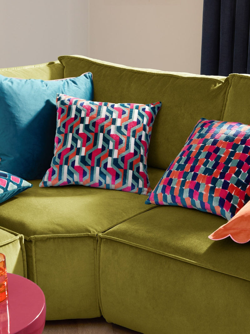 Furn Green Metro Diamond velvet feather filled cushion 30x50, UK version