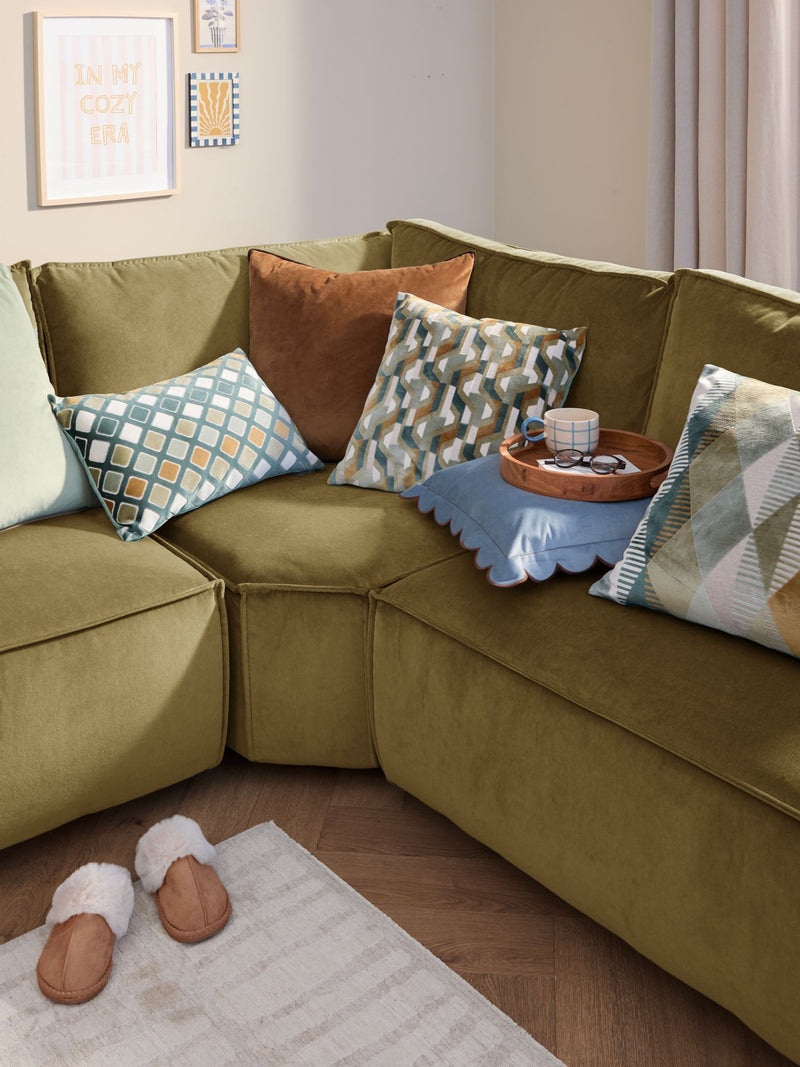 Furn Green Metro Harlequin cushion 50cm, imported from the UK