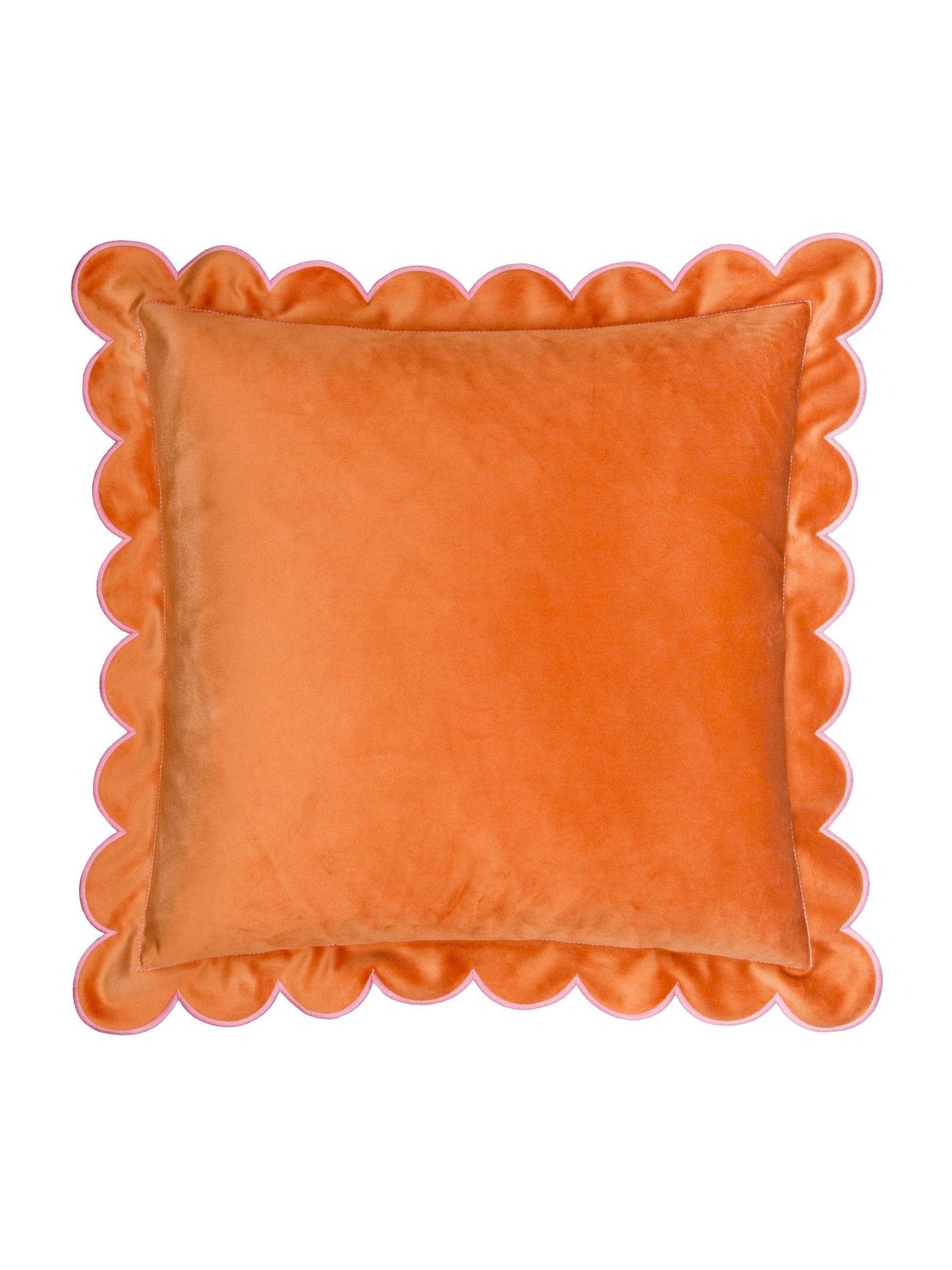 Furn orange pink scallop velvet cushion 45x45cm, UK version