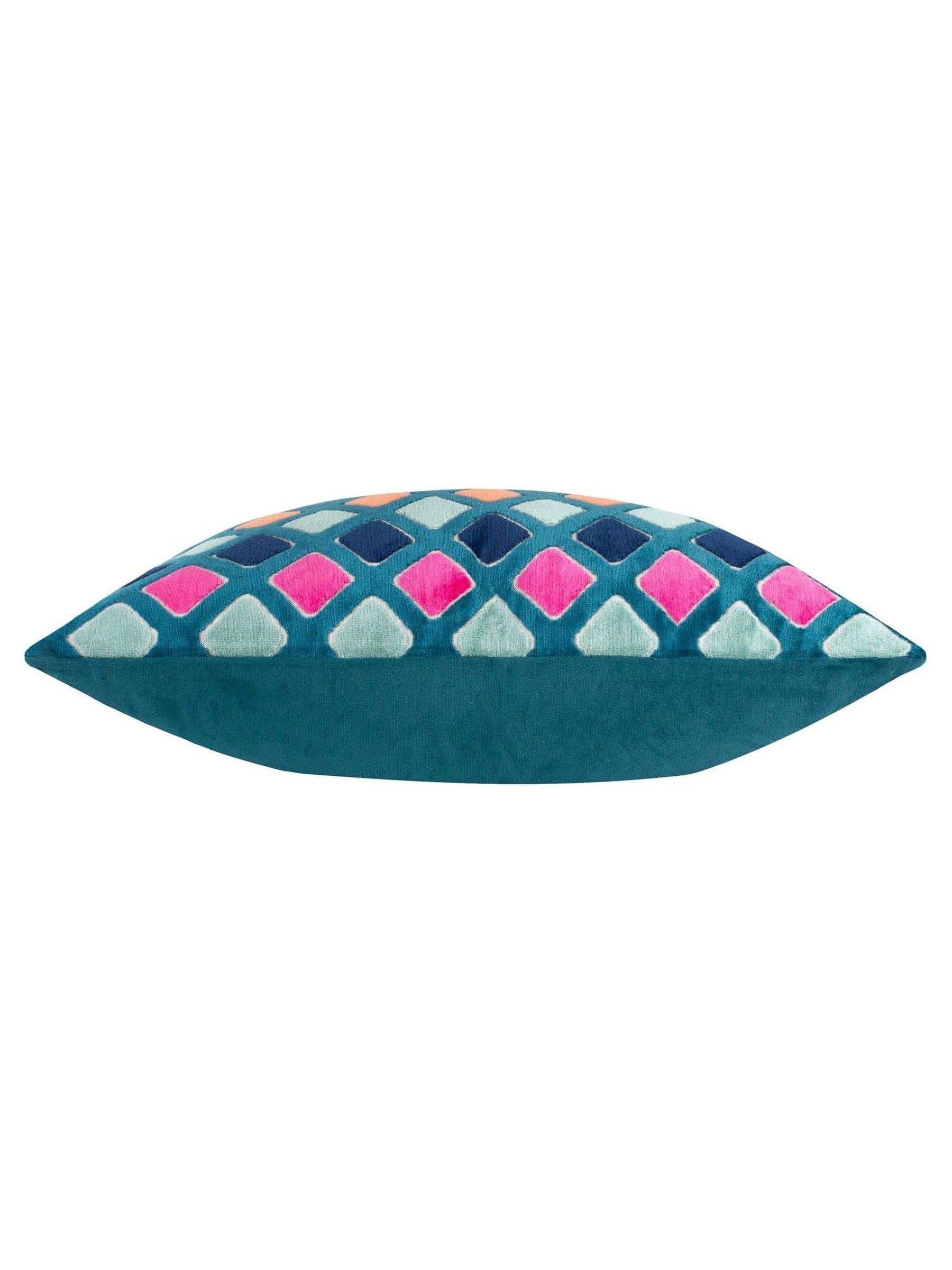 Furn multicoloured metro diamond velvet cushion 30x50, imported from the UK