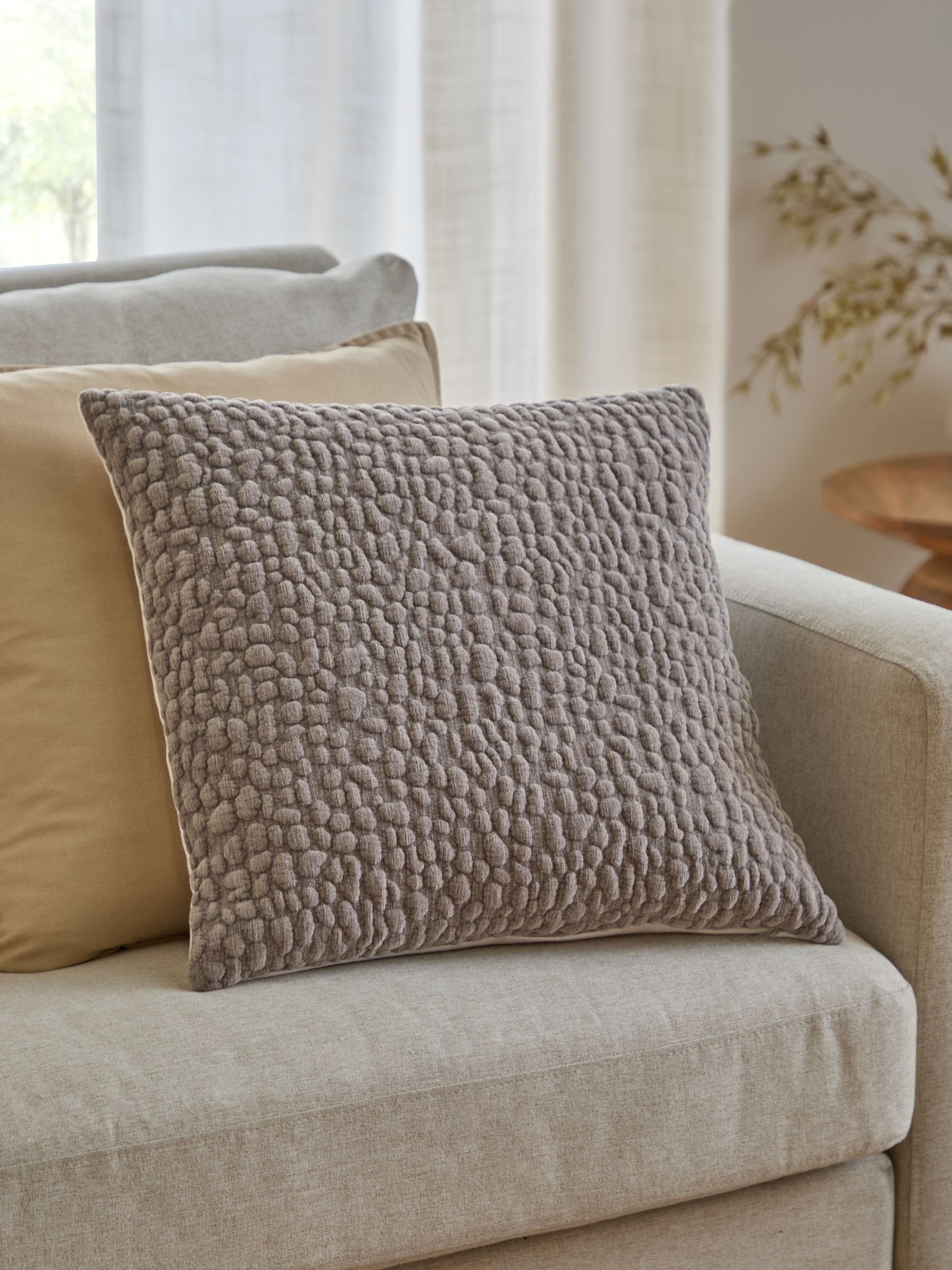 Yard Slate Pebble Textured Chenille Feather Filled Cushion