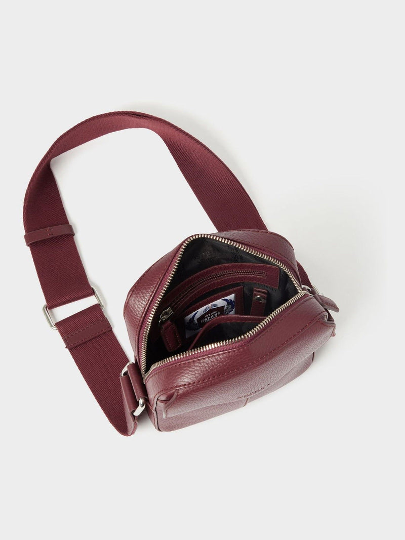 Osprey London Red Jacob Leather Phone Bag, imported from the UK