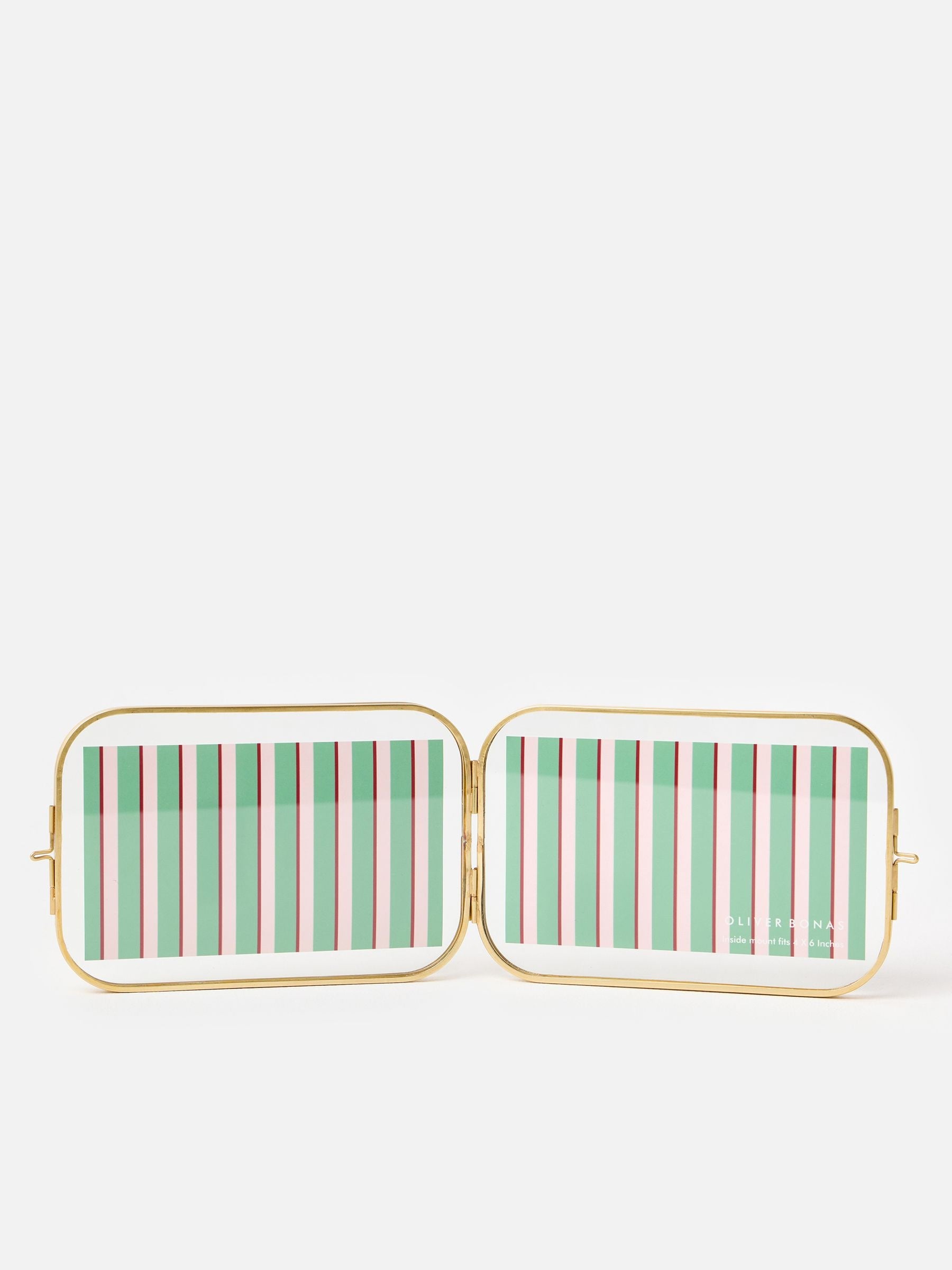 Oliver Bonas gold curved glass double picture frame 4x6 - British product
