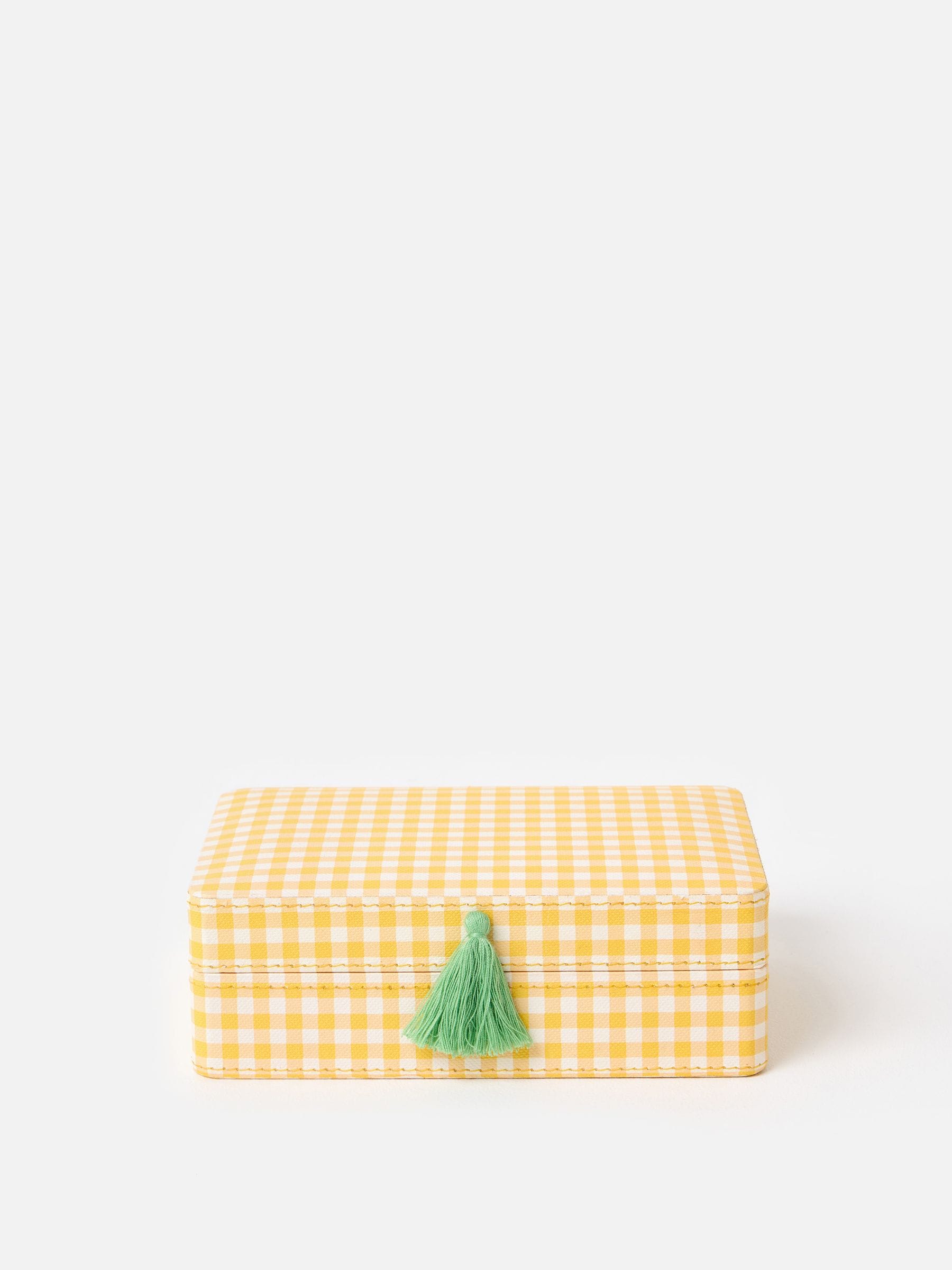 Oliver Bonas Agnes gingham jewellery box with tassel and mirror, UK version