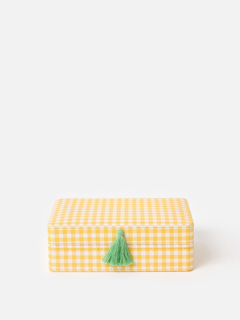 Oliver Bonas Agnes gingham jewellery box with tassel and mirror, UK version