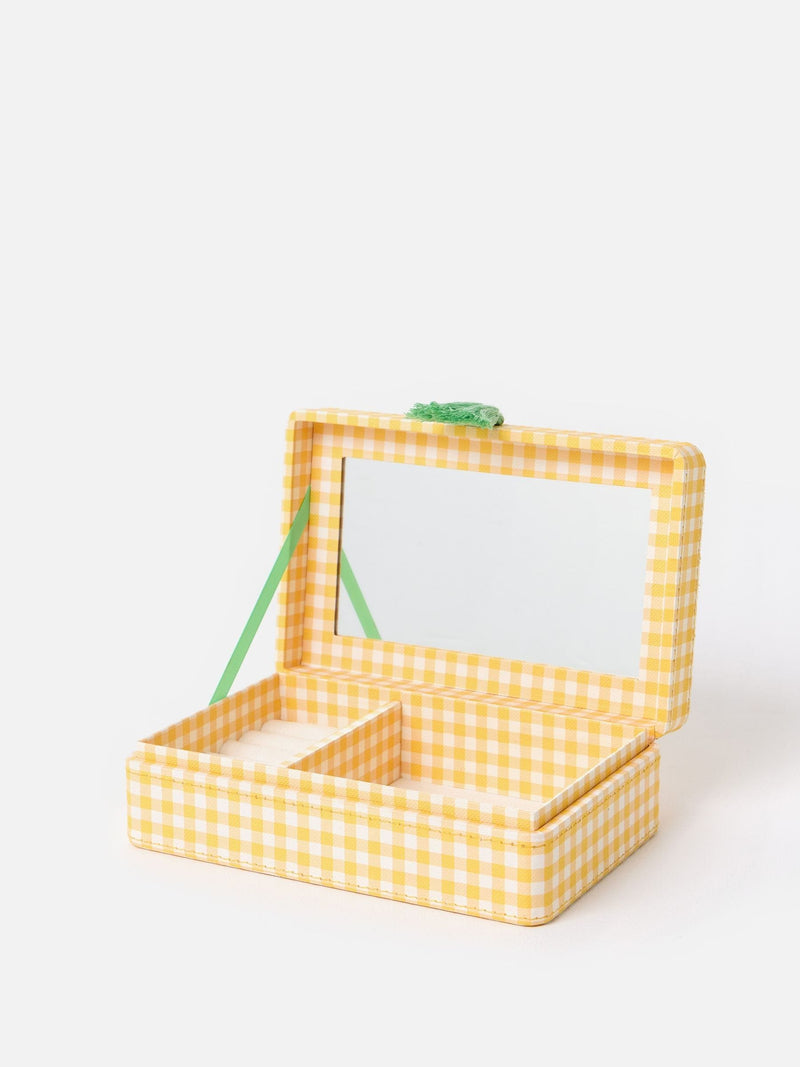 Oliver Bonas Agnes gingham jewellery box with tassel and mirror, UK version