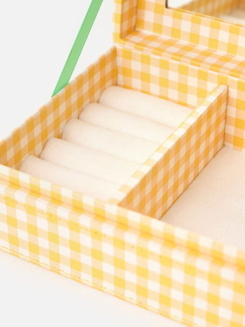 Oliver Bonas Agnes gingham jewellery box with tassel and mirror, UK version