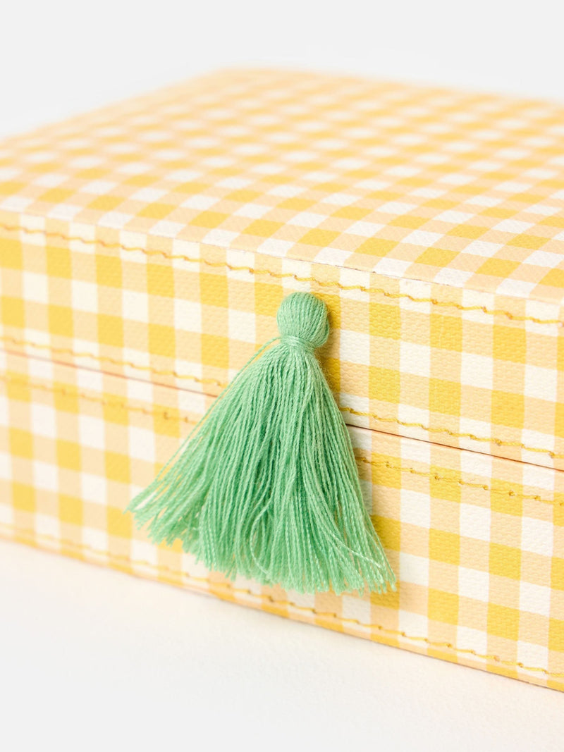 Oliver Bonas Agnes gingham jewellery box with tassel and mirror, UK version