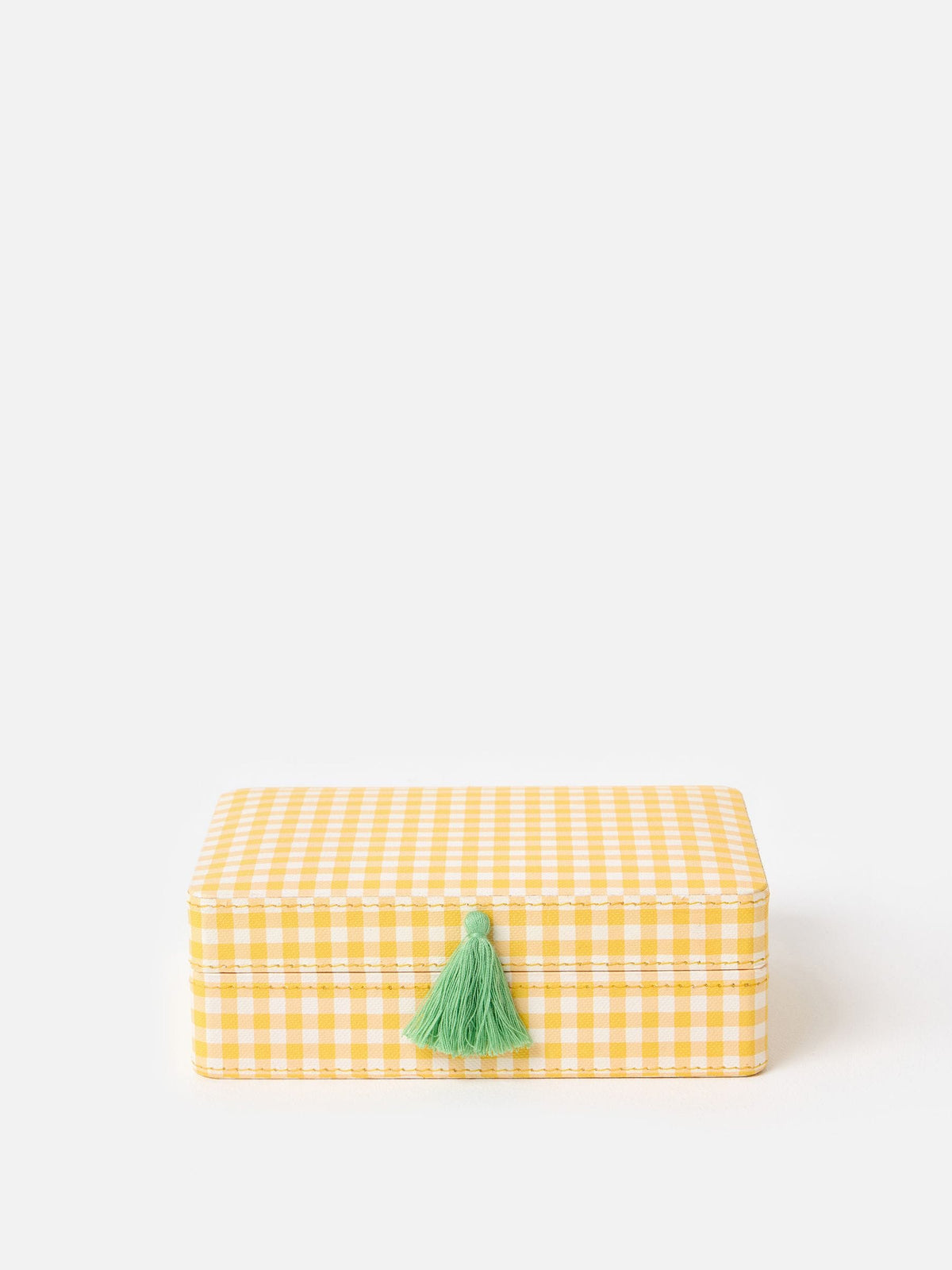 Oliver Bonas Agnes gingham jewellery box with tassel and mirror, UK version