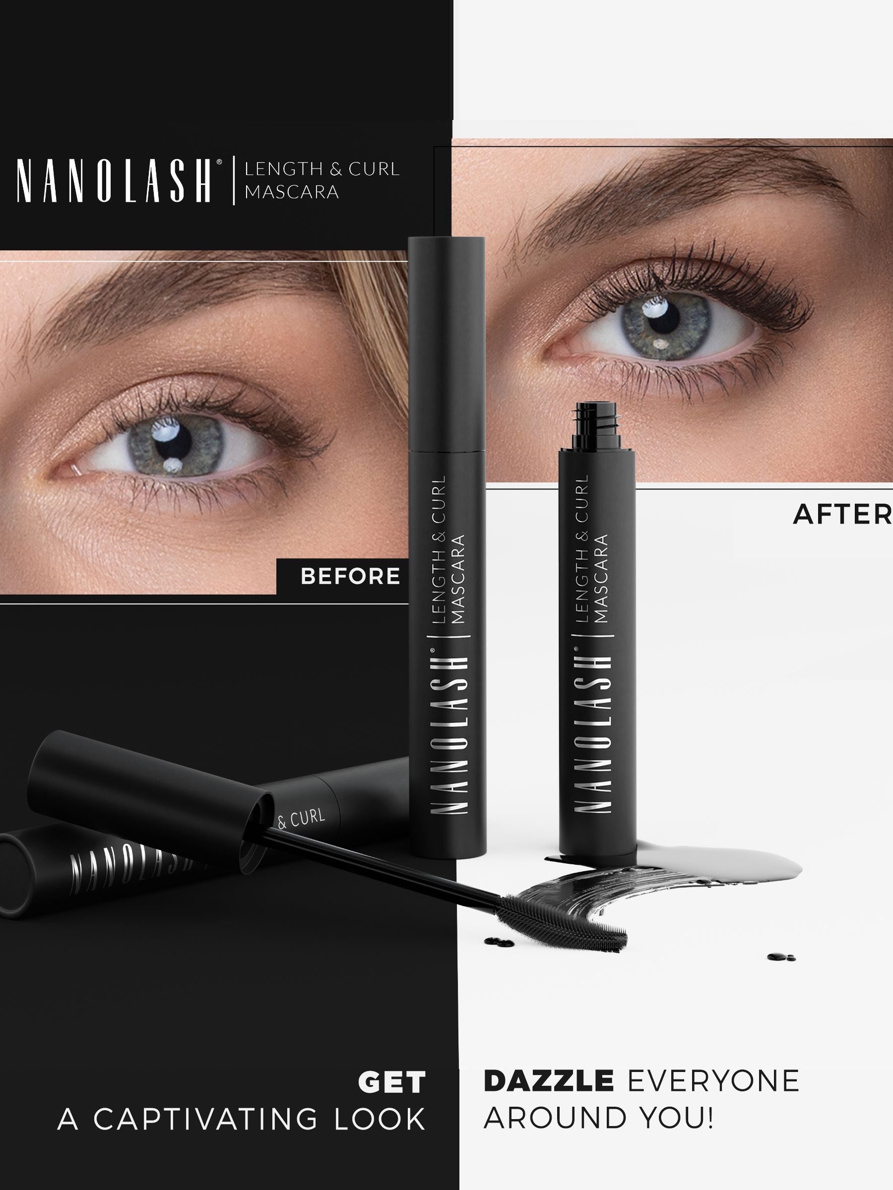 Nanolash lengthening and curling mascara black (British brand)