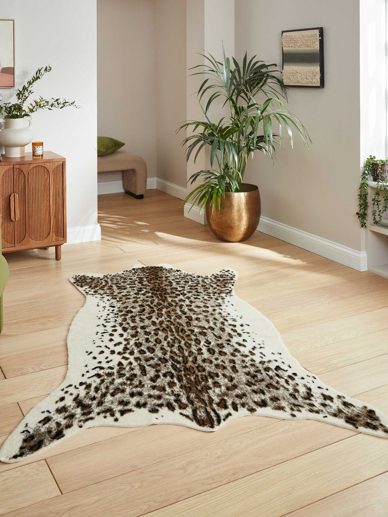 Think Rugs brown faux fur leopard rug - British product
