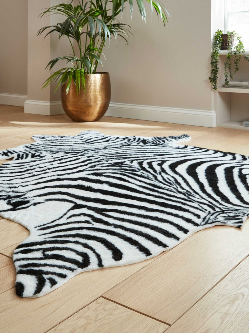 Think Rugs faux fur zebra rug, imported from the UK