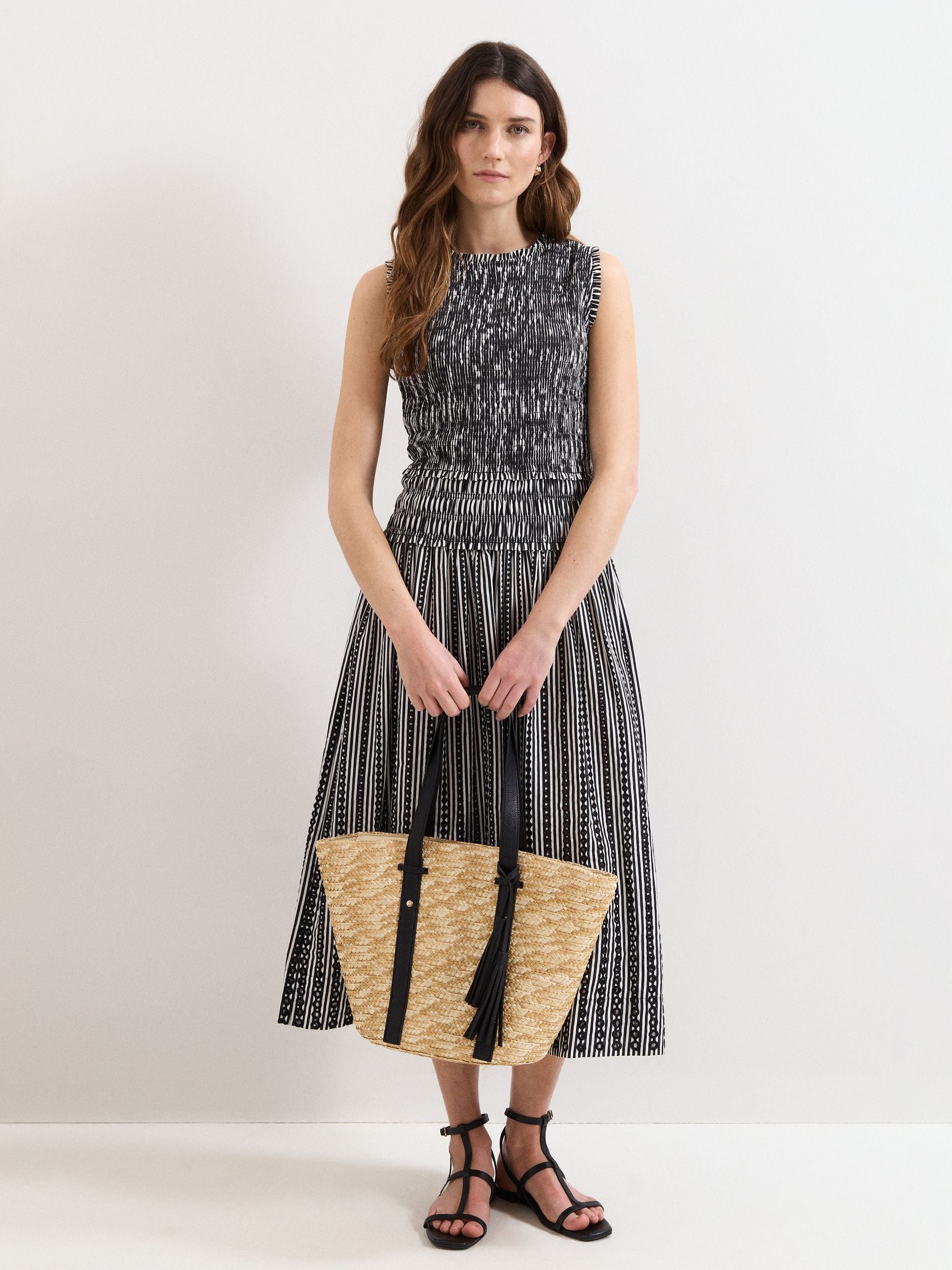 Phase Eight natural straw tote bag with faux leather handles - British product