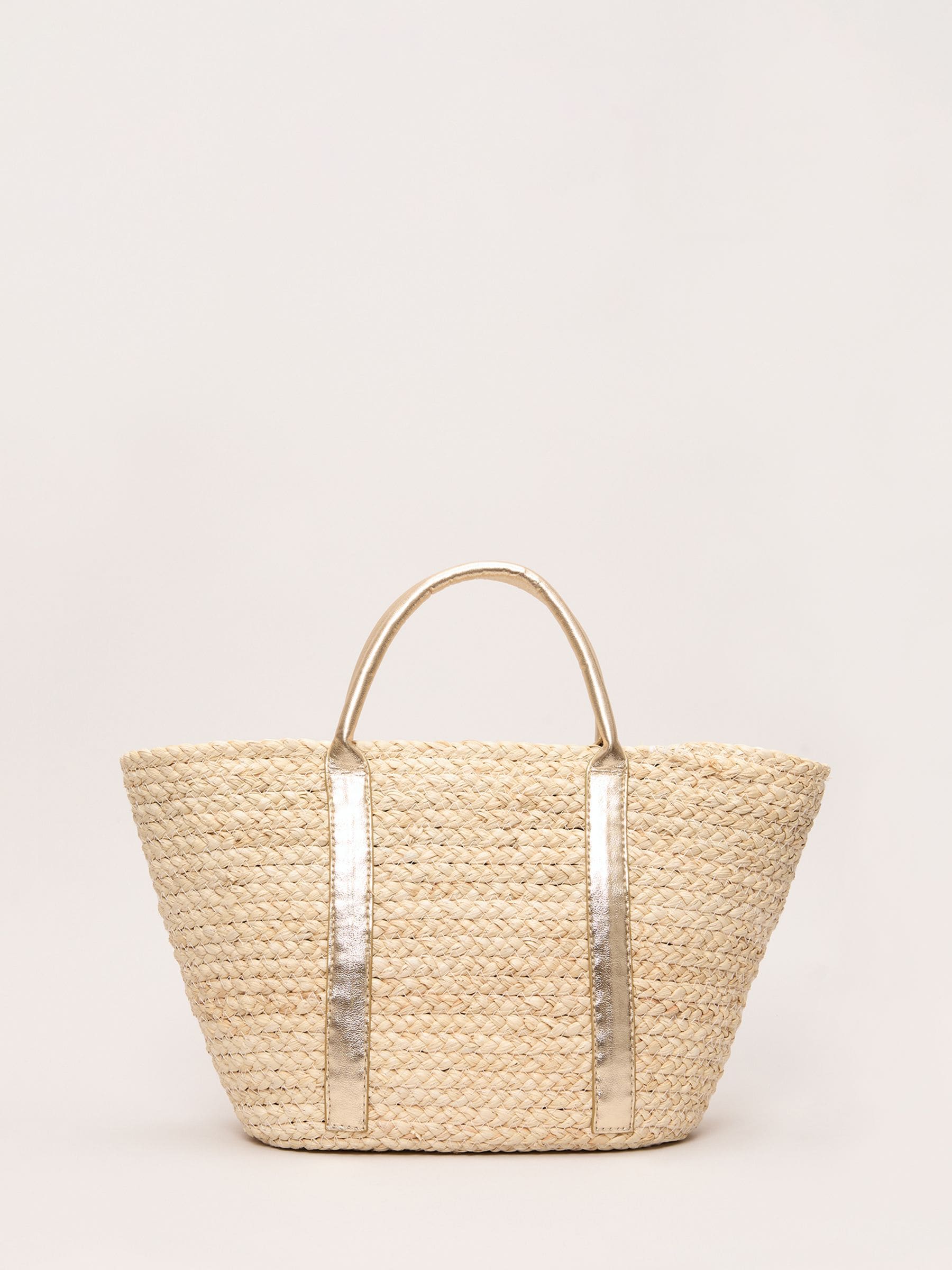 Phase Eight natural straw tote bag with faux leather handles - British product