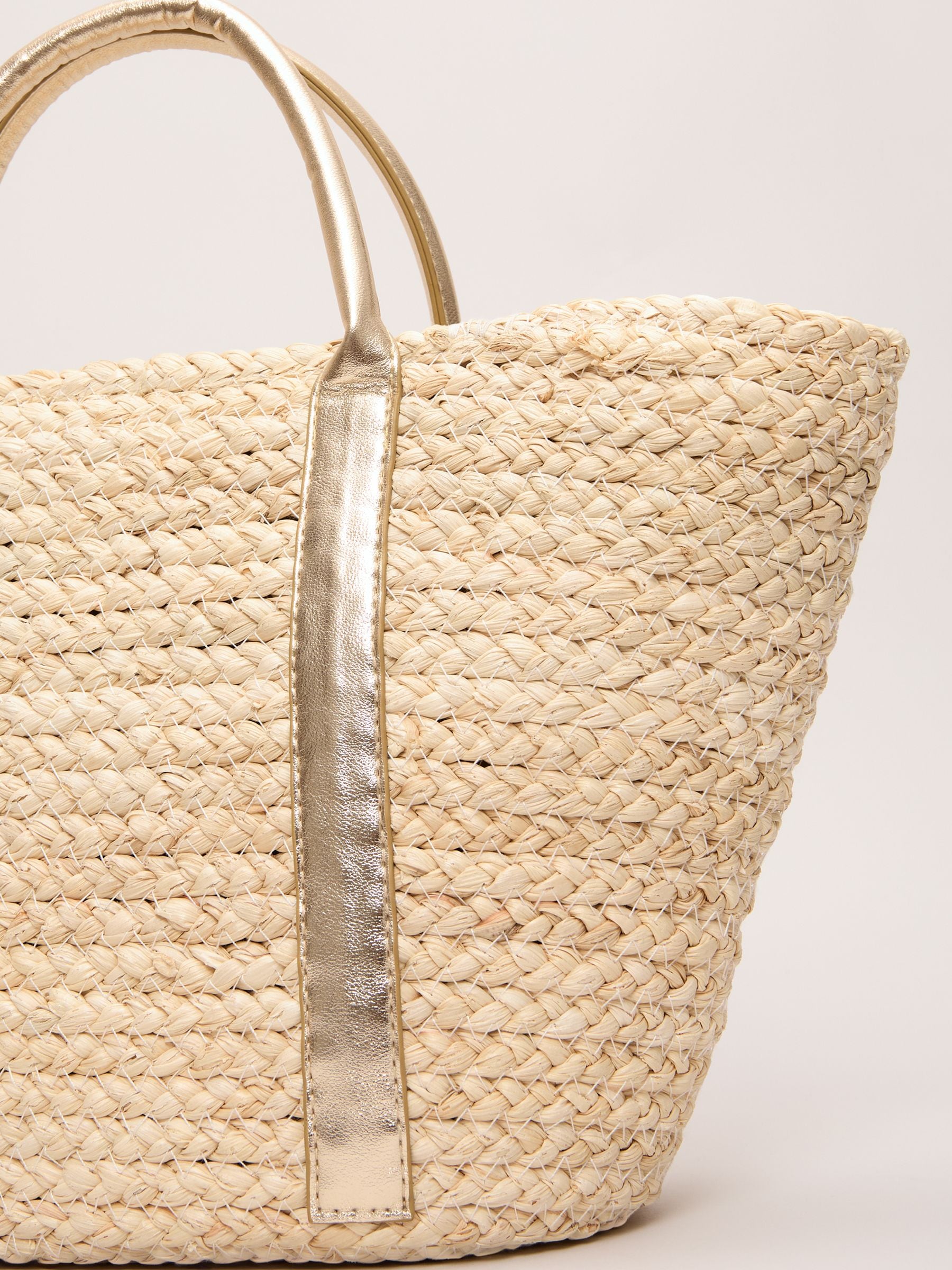 Phase Eight natural straw tote bag with faux leather handles - British product