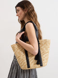 Phase Eight natural straw tote bag with faux leather handles - British product