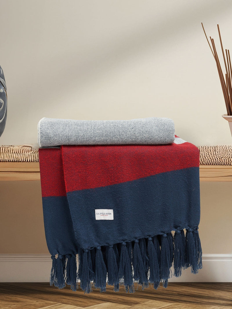 U.S. Polo Assn. Vapor Blue striped boucle throw 130x170cm, UK version