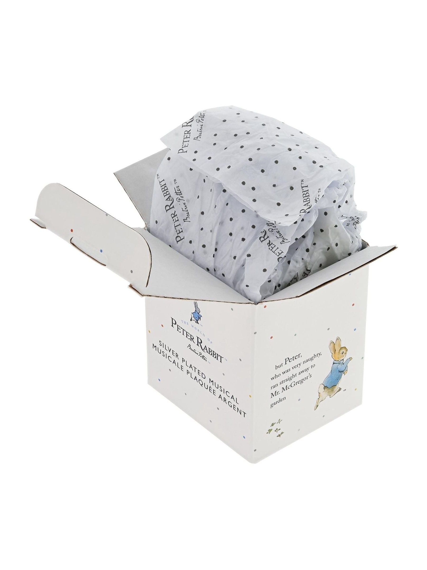 Peter Rabbit silver christening musical box, UK version