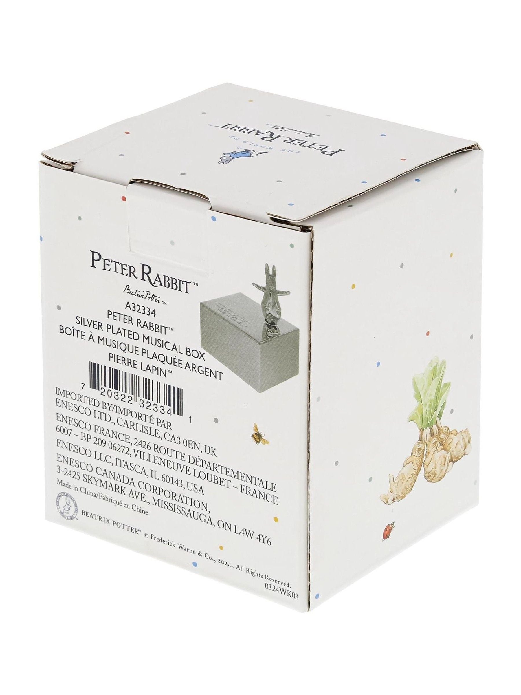 Peter Rabbit silver christening musical box, UK version