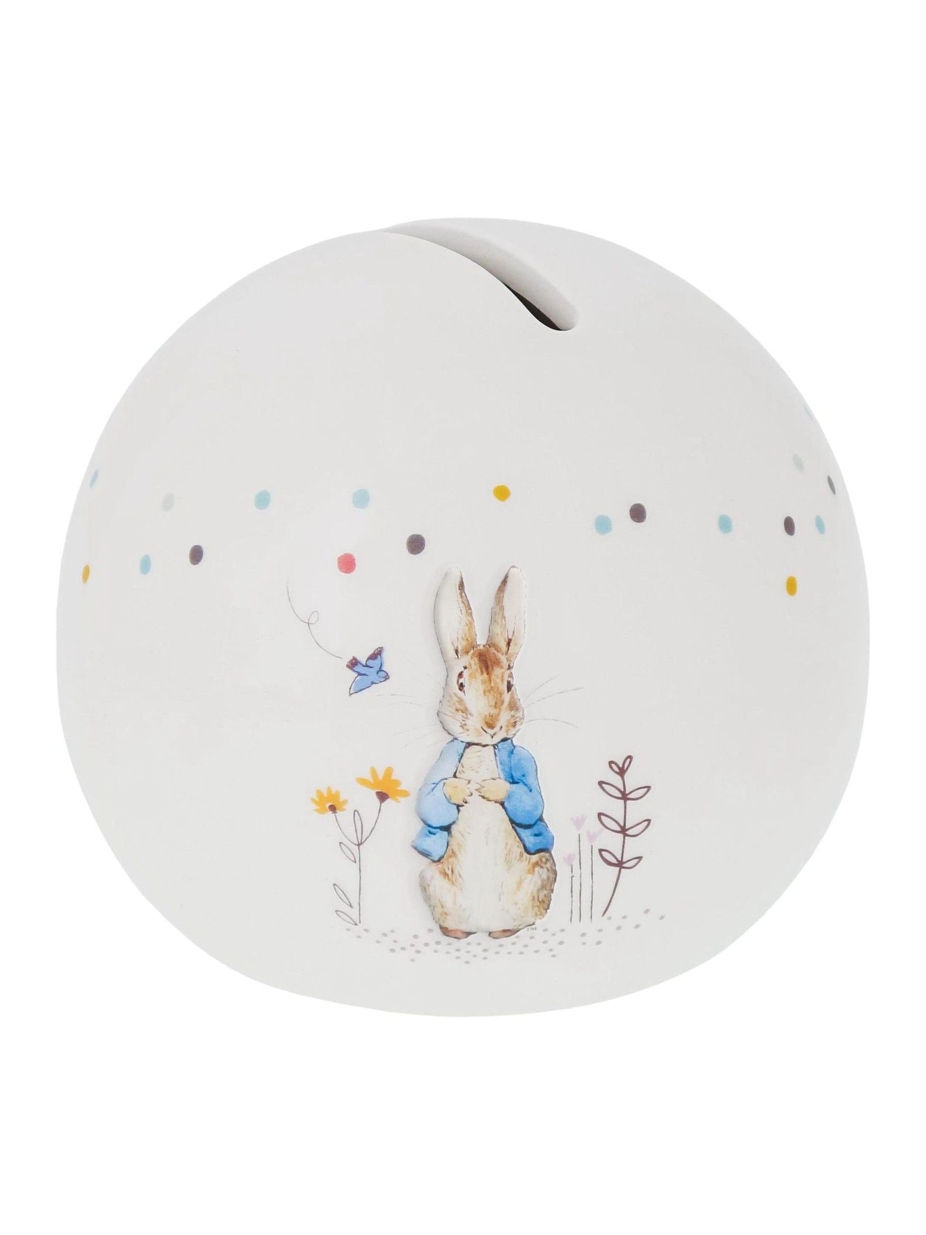 Peter Rabbit silver ceramic money bank, imported from the UK
