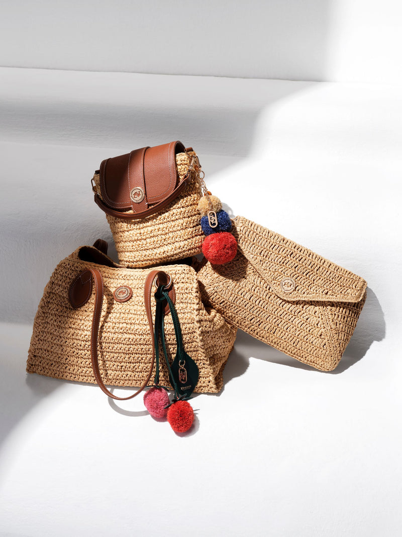 Dune London red essentials clutch bag, raffia construction - British product