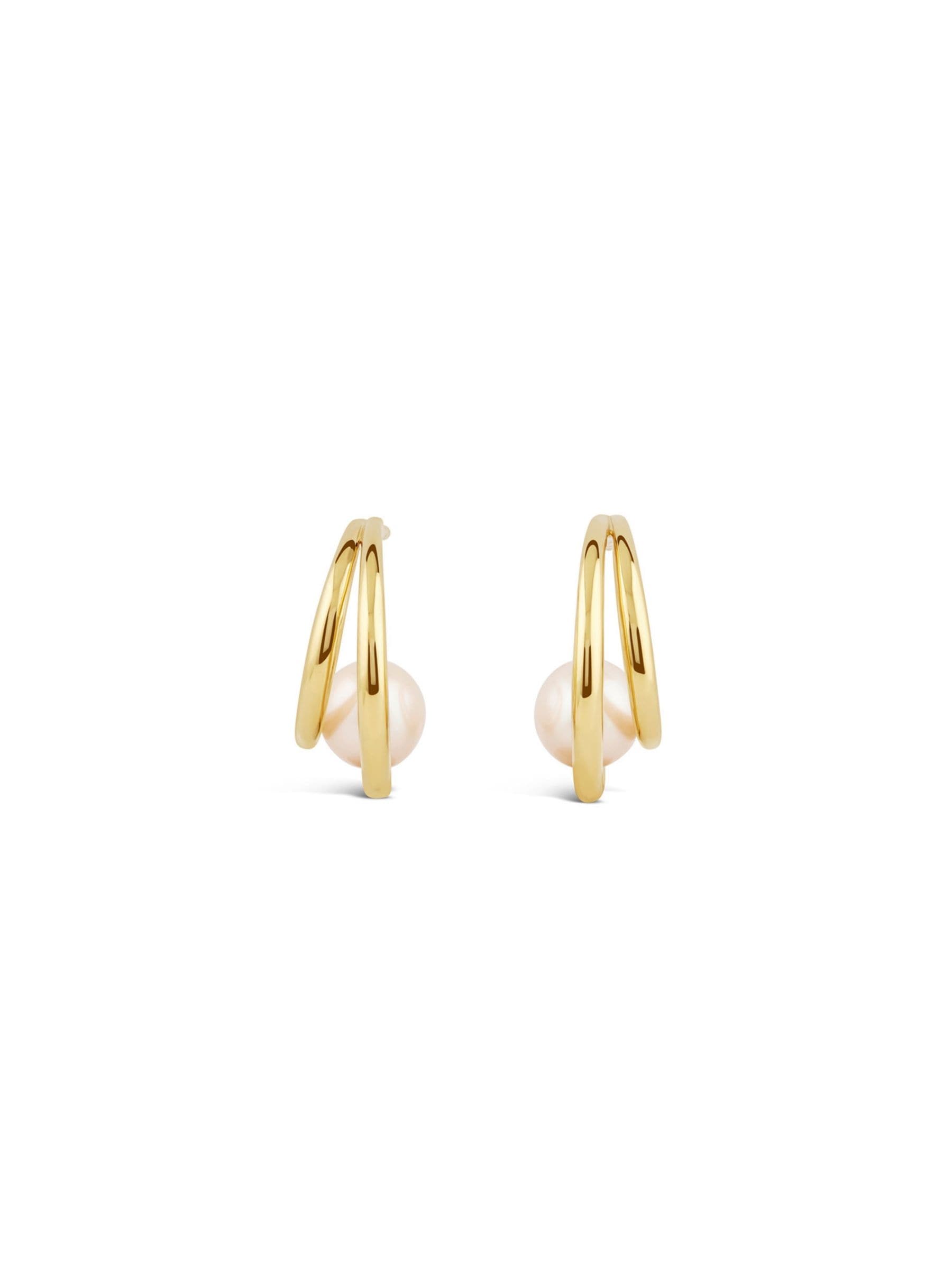 Dinny Hall gold tone Toro pearl double hoops 17mm (British brand)