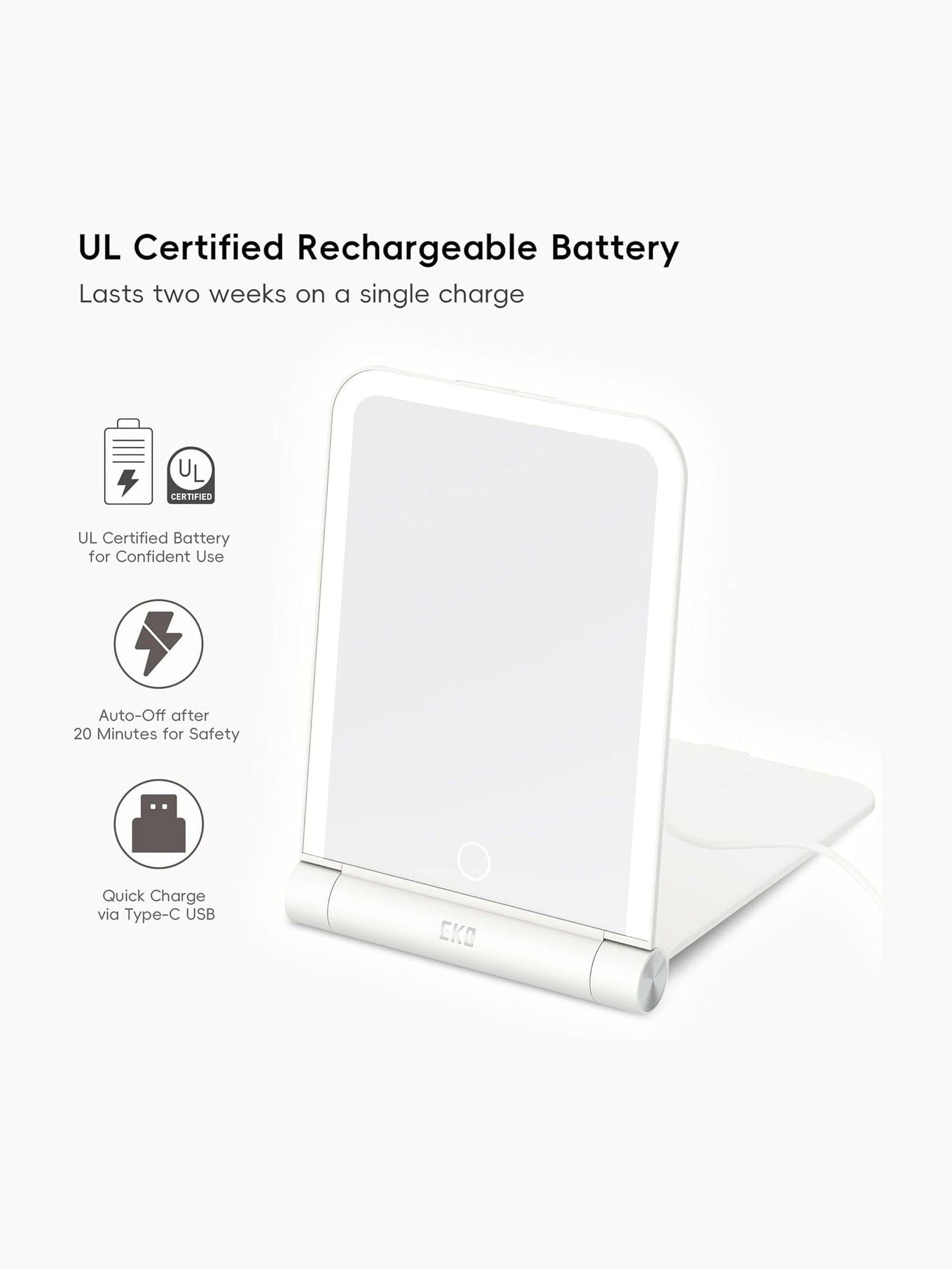 Eko white foldable travel LED mirror 26cm, imported from the UK