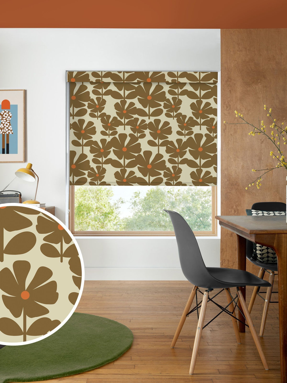 Orla Kiely roller blind Coffee Wildflower made to measure - British product