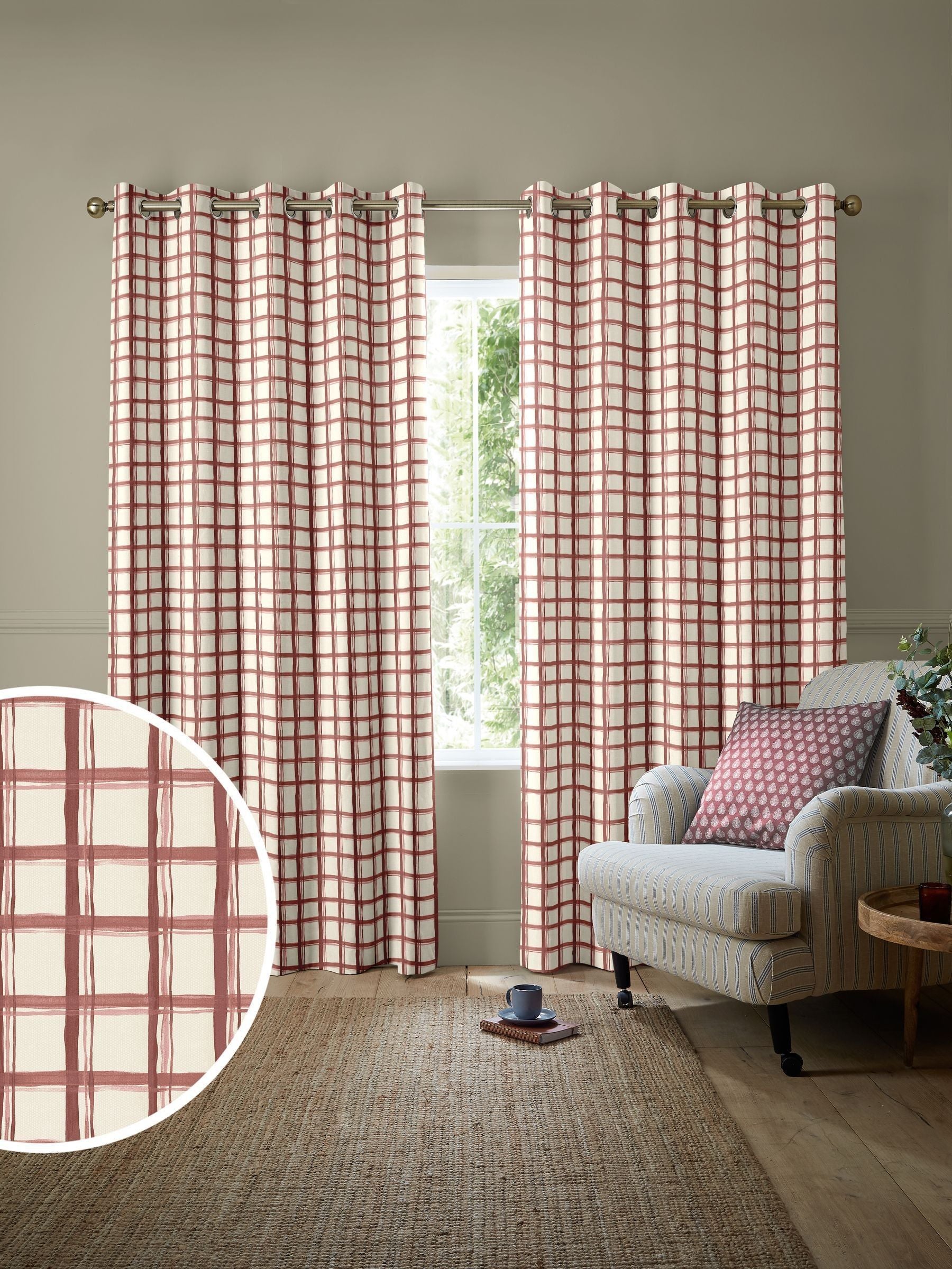 Emily Bond spiced red gingham made to measure curtains (British brand)