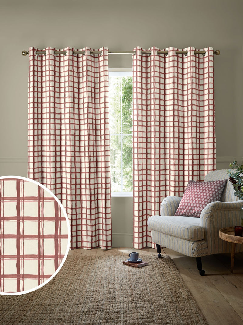 Emily Bond spiced red gingham made to measure curtains (British brand)
